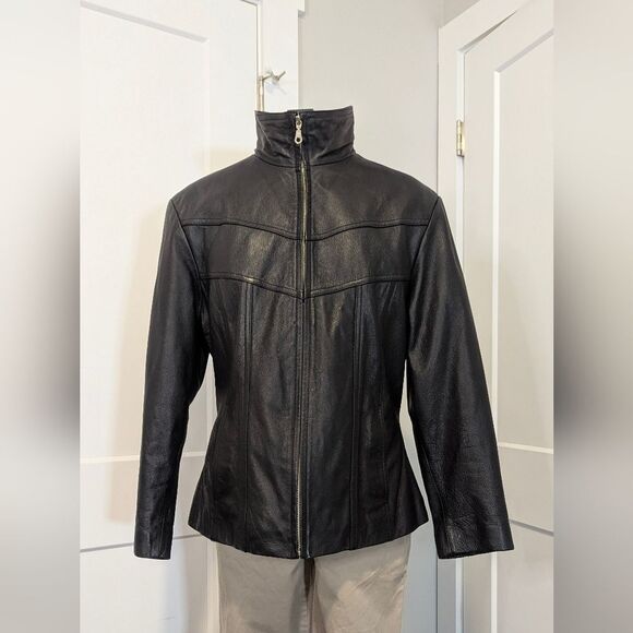 Maxima Wilsons Leather Vintage Womens Jacket Large Black Lined Coat Moto Grunge - Picture 2 of 10